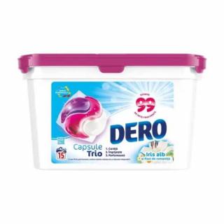 Dero Detergent capsule Trio, 15 buc, Iris alb si flori de Romanita