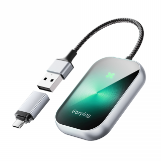 Adaptor auto wireless iSEN A21 pentru Android Auto si CarPlay, Verde, USB si Type-C, Conectare automata, 5.8 GHz, Plug  Play