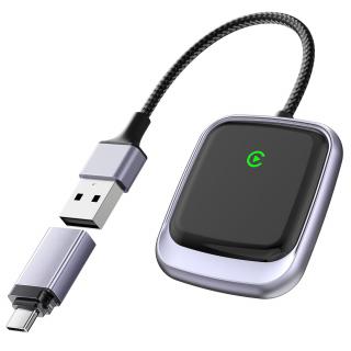 Adaptor auto wireless iSEN A23 pentru Android Auto si CarPlay, Negru, USB si Type-C, Conectare automata, 5.8 GHz, Plug  Play