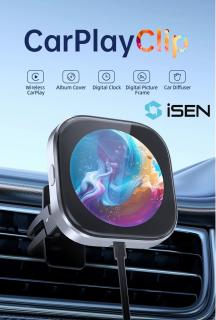 Adaptor auto wireless iSEN CPC1 pentru CarPlay (iOS) , Negru, Display 1.6 inchi Pentru Poze, Ceas Digital, Functia De Odorizant, Type-C, Conectare automata