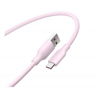 Cablu de date Xiaomi 6A USB-A la USB Type-C Roz, 2m, incarcare rapida 120W, din silicon, 480Mbps