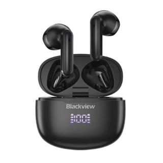 Casti wireless semi-in-ear Blackview AirBuds 7 TWS Negru cu cutie de incarcare, Display LED, Control tactil, Incarcare wireless, ENC, DNS