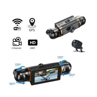 iSEN M99 Camera auto Quad, 4 lentile, 3   IPS, 1080P FHD, 4K 25fps, WiFi, GPS, G-senzor, Viziune pe timp de noapte, Asistent la mersul inapoi, Inregistrare in bucla