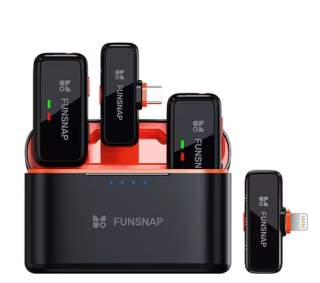 Microfon lavaliera wireless Funsnap S6 Universal, Negru, Sunet 360   , Reducere zgomot, Compatibilitate: iPhone, iPad, Android, DSLR, PC