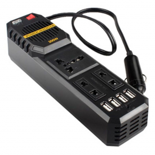 Mini Invertor Auto Portabil iSEN Negru, 200W - DC 12V, Incarcare rapida, Protectie la scurtcircuit, Ventilator de racire, 4xUSB