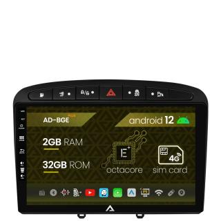 Navigatie Peugeot 308 408 (2008-2013), Android 12, E-Octacore   2GB RAM + 32GB ROM, 9 Inch - AD-BGE9002+AD-BGRKIT265