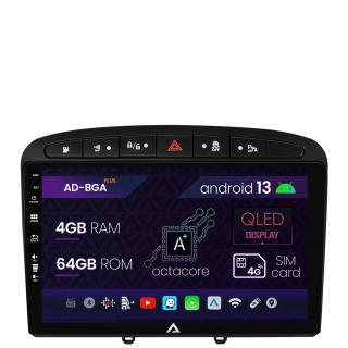 Navigatie Peugeot 308 408 (2008-2013), Android 13, A-Octacore   4GB RAM + 64GB ROM, 9 Inch - AD-BGA9004+AD-BGRKIT265