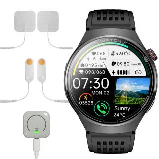 Smartwatch iSEN FD06 Negru, 1.85   HD, Monitorizare Somn, Glicemie, SpO2+ECG, HR, Apel Bt, SOS, Asistent Vocal, Monitorizare Menstruala