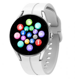 Smartwatch iSEN KS05 Silver cu Bratara Alba, 1.32   IPS HD, ECG, Ritm cardiac, Presiune sanguina, Glicemie, Oxigen, Apel Bluetooth, 185mAh