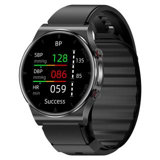 Smartwatch iSEN Watch P70 Negru cu bratara neagra din TPU, 1.32   HD, Tensiometru cu manseta gonflabila, EKG, HR, Temperatura, Oxigen SpO2
