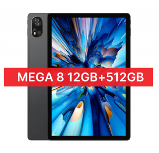 Tableta PC Blackview MEGA 8, Negru, 4G LTE, 13   FHD+ 90Hz, 36GB RAM(12GB+24GB extensibili), 512GB ROM, Android 15, T620, 50MP+12MP+2MP, 11000mAh, 18W, Stylus, Deblocare faciala, Dual SIM Hibrid
