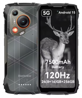 Telefon mobil Blackview BL7000 Black, 5G, 6.78   IPS HD+ 2.4K 120Hz, 24GB RAM (8GB+16GB extensibili), 256GB ROM, Android 15, 50MP, NightVision, NFC, WiFi 6, 7500mAh, 33W, OTG, DokeAI, Dual SIM
