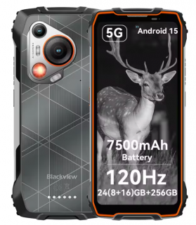 Telefon mobil Blackview BL7000 Portocaliu, 5G, 6.78   IPS HD+ 2.4K 120Hz, 24GB RAM (8GB+16GB extensibili), 256GB ROM, Android 15, 50MP, NightVision, NFC, WiFi 6, 7500mAh, 33W, OTG, DokeAI, Dual SIM