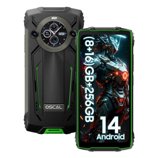 Telefon mobil OSCAL PILOT 2 Verde, Dual 4G VoLTE, 6.5   2.4K FHD+, 24GB RAM (8GB + 16GB extensibili), 256GB ROM, Android 14, MediaTek Helio G99, 8880mAh, IP68 IP69K, Dual SIM
