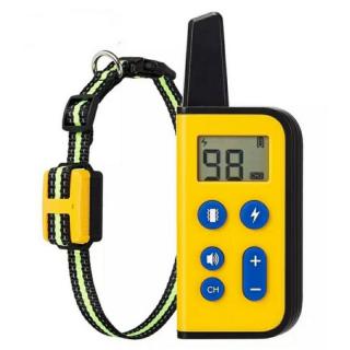 Zgarda electrica pentru dresaj caini STAR Remote Dog Training Collar Galben, Waterproof, Telecomanda cu display LCD iluminat, Reincarcabila