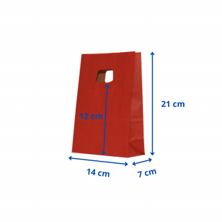 Punga cu maner decupat din hartie kraft, 14x7x21 cm, 250 buc. rosie