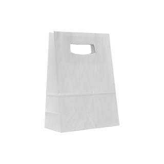 Punga cu maner decupat din hartie kraft alba, 14x7x21 cm, 250 buc.