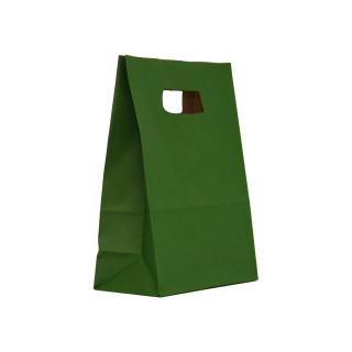 Sacosa hartie kraft cu maner decupat, 14x7x21 cm, 250 buc - VERDE INCHIS (TUBORG)