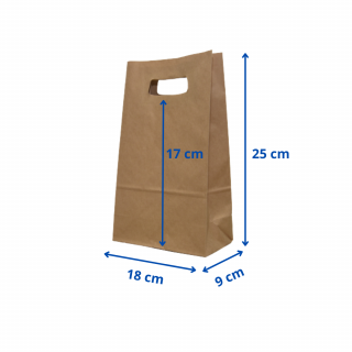 Sacosa hartie kraft cu maner decupat, 18x9x25 cm, 500 buc - NATUR