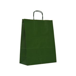 Sacosa hartie kraft cu maner rasucit, 25x11x31 cm, 150 buc - VERDE INCHIS