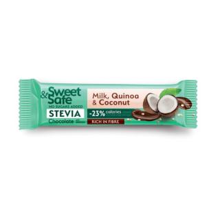 Ciocolata lapte cocosquinoa indulcitor stevie 25gr sweetsafe - Sly Nutritia