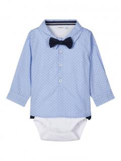 Set bebe body cu camasa o piesa bumbac organic - Name It Rohan Blue