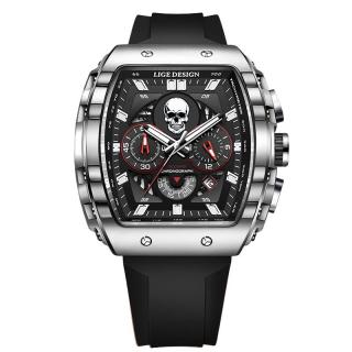 Ceas barbatesc de mana Lige Craniu Skeleton Casual Stil Cronograf Militar Sport Silicon