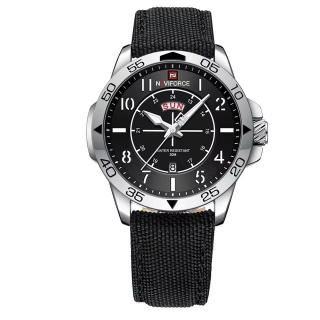 Ceas barbatesc de mana Naviforce Casual Quartz Analog Stil Militar Army Casual Negru Argintiu