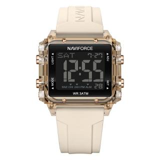 Ceas barbatesc de mana Naviforce Sport Casual Digital Cronograf Quartz Fashion Crem Auriu