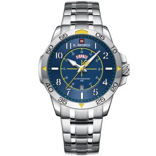 Ceas barbatesc de mana Naviforce Sport Militar Army Casual Fashion Analog Calendar Argintiu Albastru