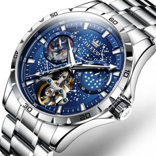 Ceas barbatesc de mana Olevs Analog Mecanic Automatic Business Otel Argintiu Albastru