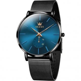 Ceas barbatesc de mana Olevs Quartz Elegant Casual Analog Negru Albastru