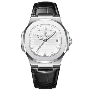 Ceas barbatesc de mana Poedagar Analog Casual Fashion Quartz Piele Negru Argintiu Alb