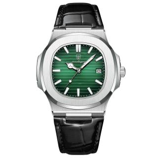 Ceas barbatesc de mana Poedagar Casual Fashion Quartz Analog Piele Negru Argintiu Verde