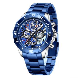 Ceas barbatesc Lige Luxury Quartz Cronograf Analog Skeleton Business Albastru