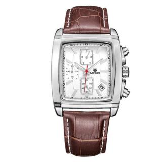 Ceas barbatesc, Megir, Clasic, Quartz, Curea din piele naturala, Afisaj analog, Otel inoxidabil, Casual   Business   Fashion, Cronograf