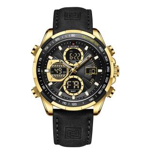 Ceas barbatesc Naviforce Quartz Digital Luxury Militar Piele Negru Auriu