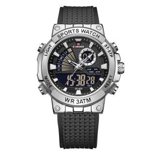 Ceas barbatesc Naviforce Quartz Dual Time Alarma Data Sport Army Militar Silicon Negru Argintiu