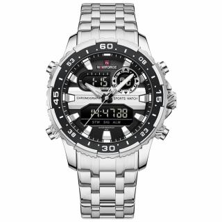 Ceas barbatesc Naviforce Quartz Dual Time Data Alarma Luxury Militar Otel Argintiu