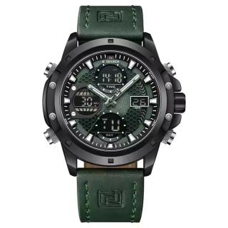 Ceas barbatesc Naviforce Quartz Dual Time Data Alarma Sport Army Militar Piele naturala Verde