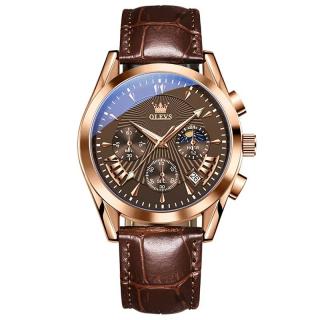 Ceas barbatesc Olevs Cronograf Data Quartz Analog Piele naturala