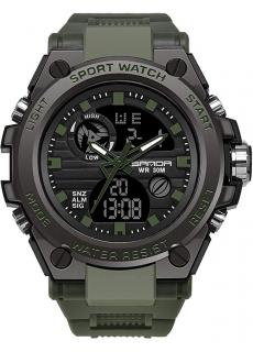 Ceas barbatesc Sanda Militar Cronograf Digital Sport Alarma Verde