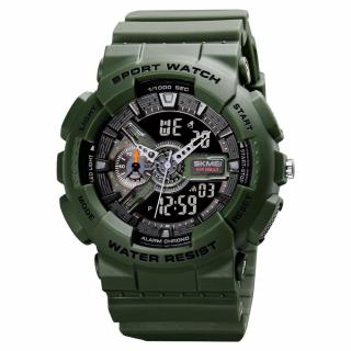 Ceas barbatesc SKME Dual Time cu cronometru, Alarma,  Temporizator, Data, Verde