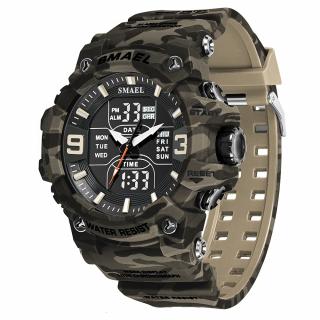 Ceas barbatesc Smael Sport Casual Stil Militar Army 5 ATM Data Lumina Alarma Cronometru Camo Khaki