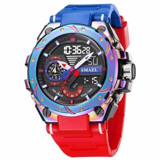 Ceas barbatesc Smael Sport Militar Dual Time Electronic Alarma Rosu