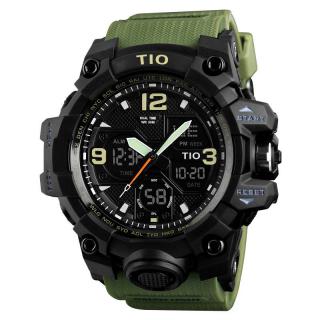 Ceas barbatesc, Tio, Cronograf, Sport, Militar, Multifunctional, Rezistent la apa si socuri, Verde Army