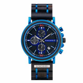 Ceas barbati Bobo Bird Lemn Cronograf Afisare data Quartz Analog Casual Elegant Albastru