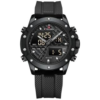 Ceas barbati de mana Naviforce Quartz Dual Time Analog Army Militar Led Silicon Negru