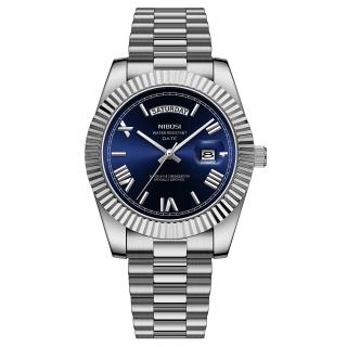 Ceas barbati de mana Nibosi Elegant Quartz Casual Analog Fashion Argintiu Albastru