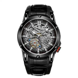 Ceas barbati de mana, T-winner, Clasic, Fashion, Mecanism Mecanic Automatic, Skeleton, Piele, Negru